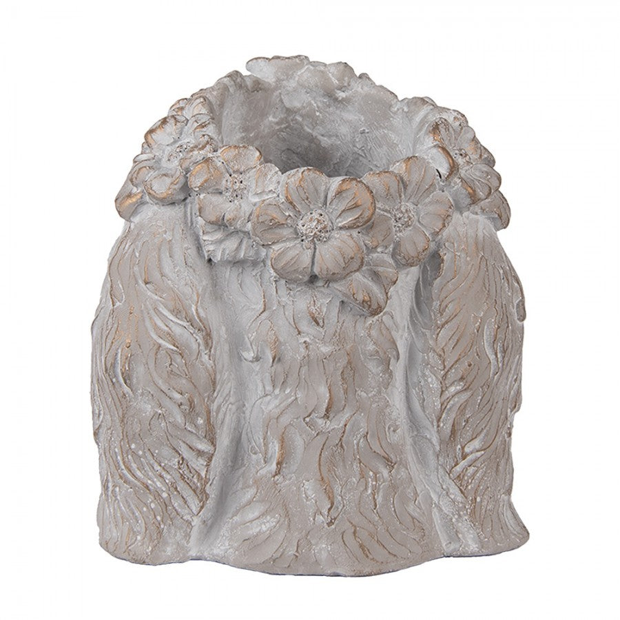Clayre & Eef Blumentopf Kaninchenkopf 16x18x18 cm Beige – Steinguss Hasenkopf (6TE0556M)