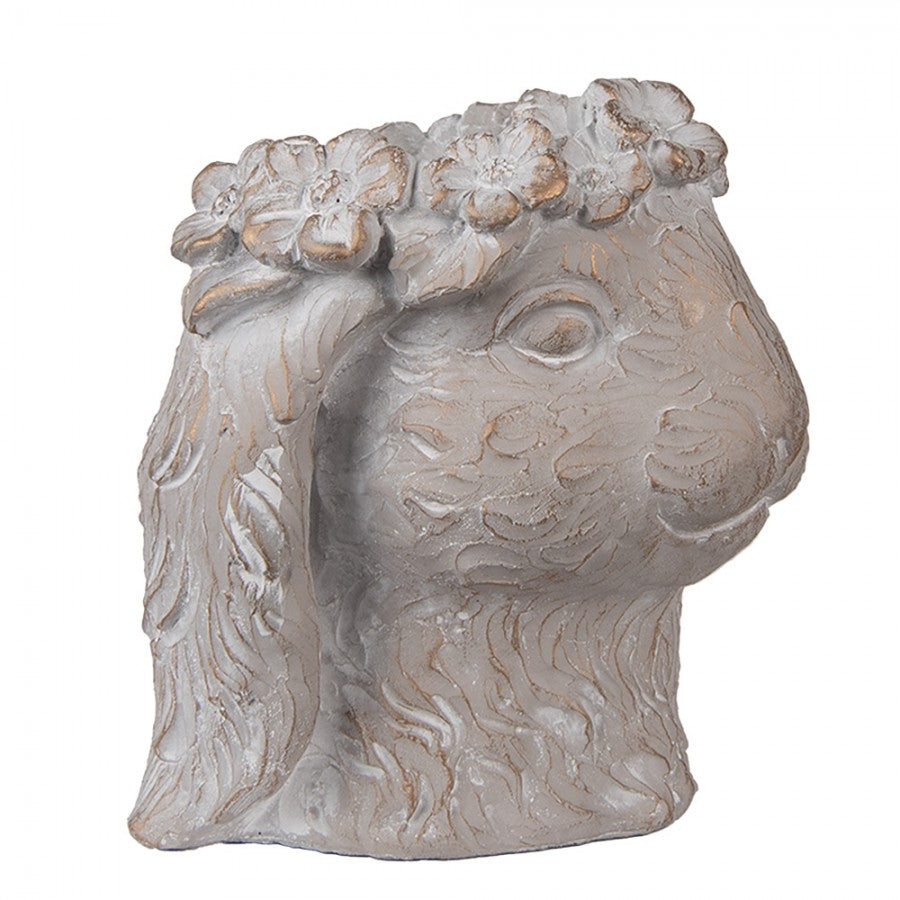 Clayre & Eef Blumentopf Kaninchenkopf 16x18x18 cm Beige – Steinguss Hasenkopf (6TE0556M)
