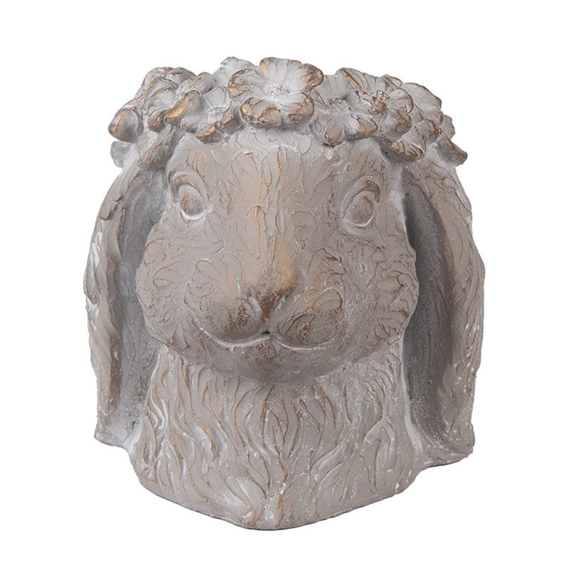 Clayre & Eef Blumentopf Kaninchenkopf 16x18x18 cm Beige – Steinguss Hasenkopf (6TE0556M)