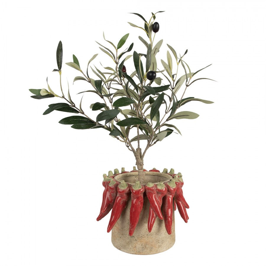 Clayre & Eef Blumentopf Ø 21x17 cm Beige Chilli – Steinguss Terrakotta-Optik L (6TE0579L)