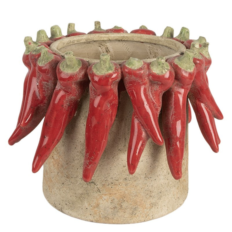 Clayre & Eef Blumentopf Ø 21x17 cm Beige Chilli – Steinguss Terrakotta-Optik L (6TE0579L)