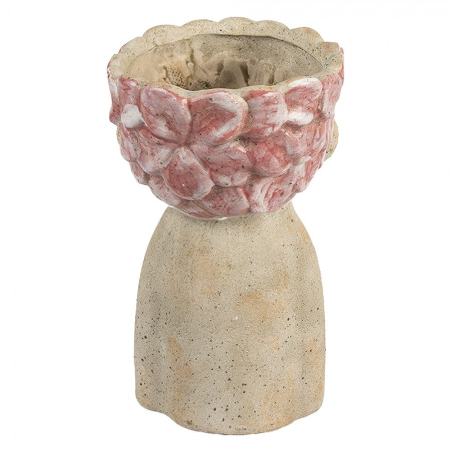 Clayre & Eef Pflanzvase 16x15x25 cm Beige Kinderkopf mit Blumen – Steinguss Amphore (6TE0584M)
