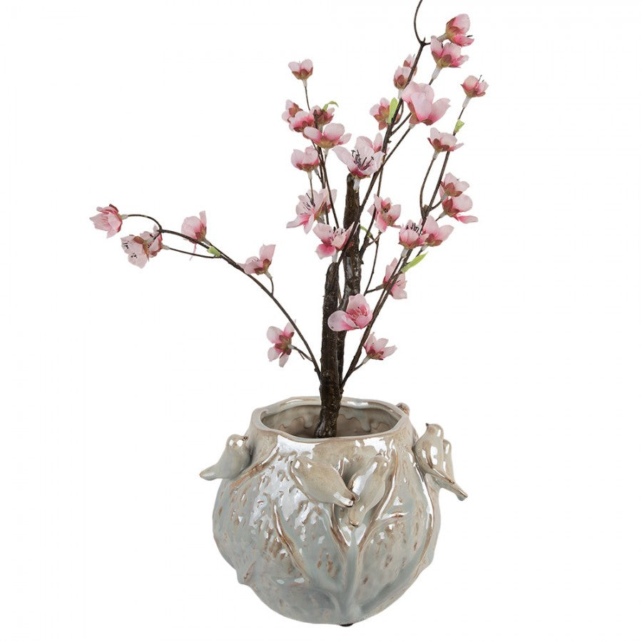 Clayre & Eef Blumentopf Vögel 22x21x17 cm Grün – Terrakotta Pflanztopf (6TE0587)