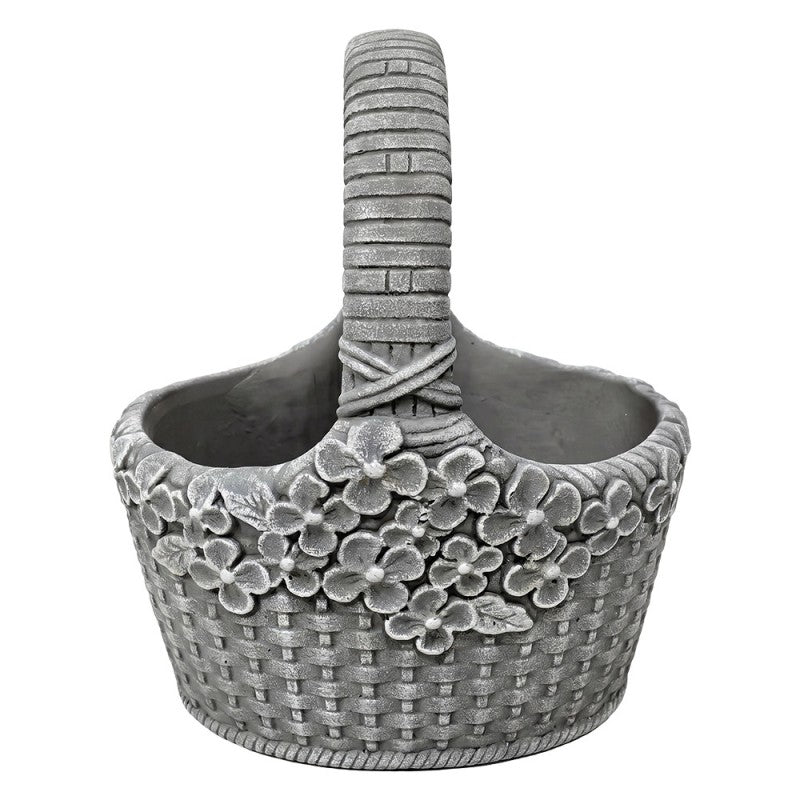 Clayre & Eef Blumentopf Korb 19x15x23 cm Grau – Steinguss Pflanzgefäß (6TE0594)