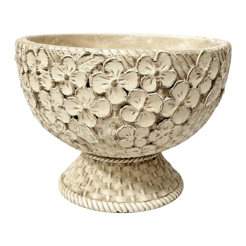 Clayre & Eef Pflanzschale floral  Ø 20x15 cm Beige – Ovale Steinguss Schale (6TE0595)