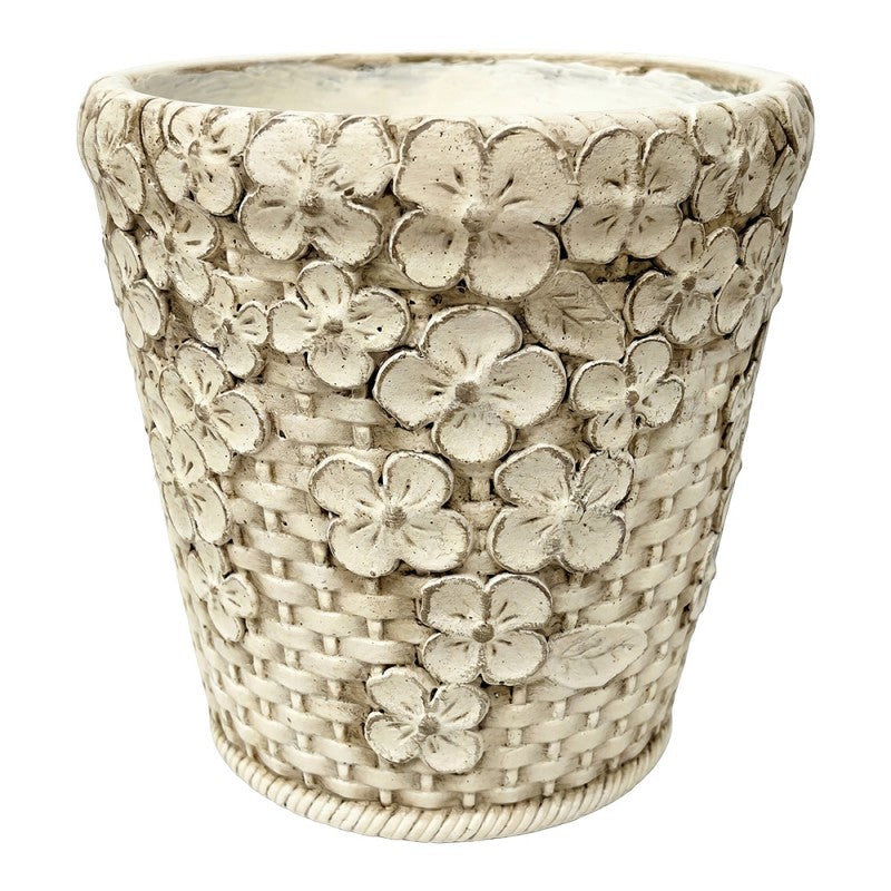 Clayre & Eef Blumentopf mit Blumen-Blüten  Ø 17x17 cm Beige – Runder Steinguss Übertopf (6TE0596)