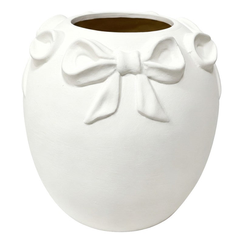 Coquette-Dekovase mit 3D-Schleifen Mattweiß Terrakotta Ø 16x16 cm von Clayre & Eef (6TE0597)