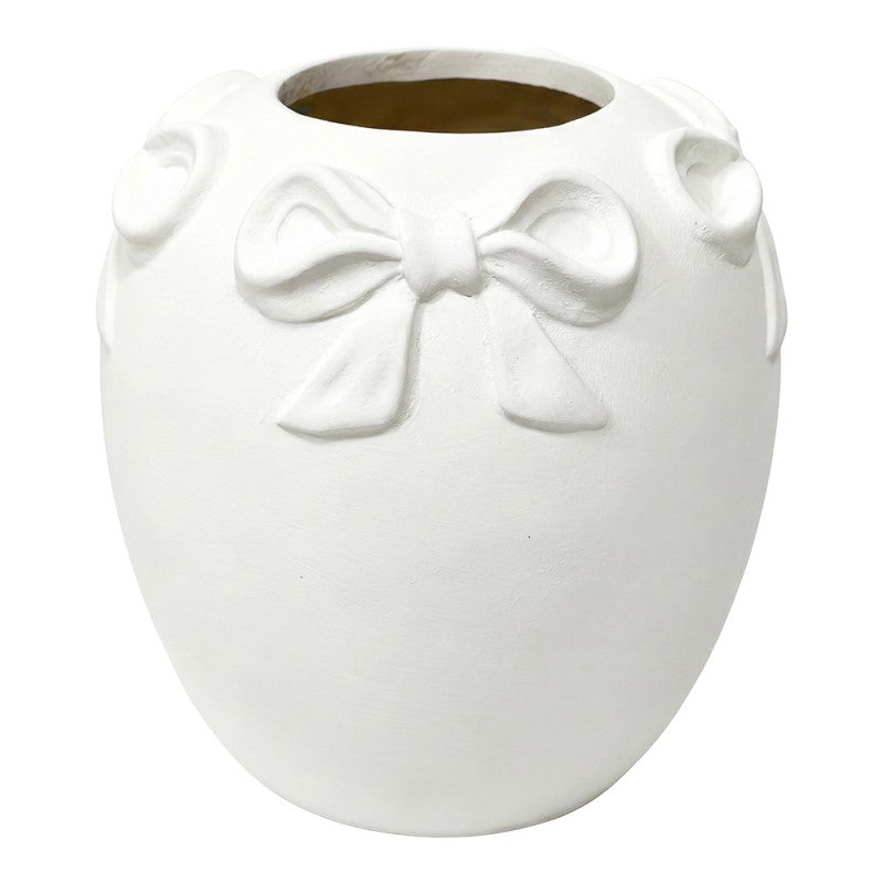 Coquette-Dekovase mit 3D-Schleifen Mattweiß Terrakotta Ø 20x23 cm von Clayre & Eef (6TE0598)