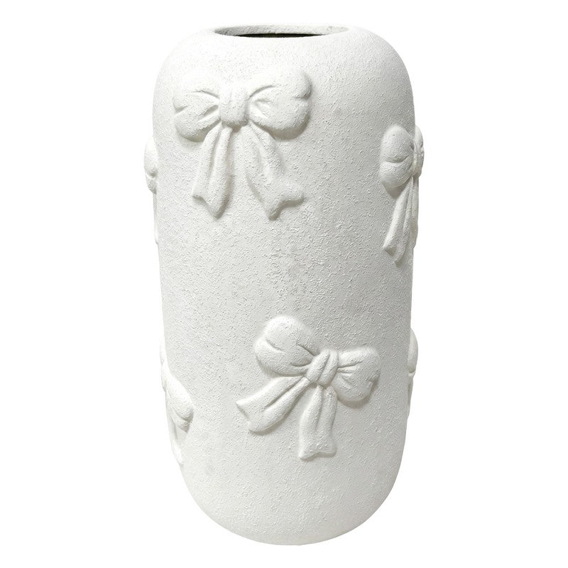 Coquette-Dekovase mit Allover-3D-Schleifen Mattweiß Terrakotta Ø 16x30 cm von Clayre & Eef (6TE0599)