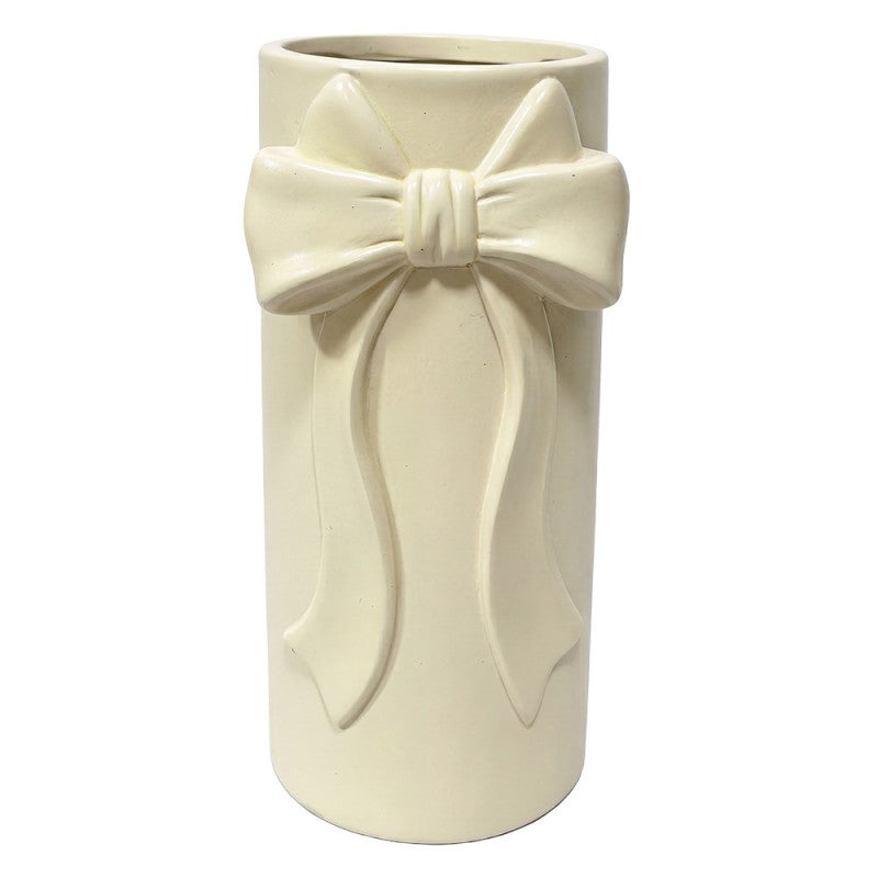 Coquette-Dekovase mit 3D-Schleife Buttergelb Terrakotta 12x11x25 cm von Clayre & Eef (6TE0600)