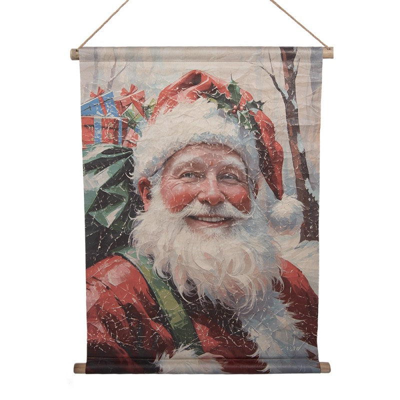 Clayre & Eef Canvas-Wandbehang „Weihnachtsmann Vintage I“ mit Holzleisten, 55x3x75 cm (6WK0049)
