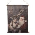 Clayre & Eef Canvas-Wandbehang „Weihnachtsmann mit Rentier “ mit Holzleisten, 55x3x75 cm (6WK0052)