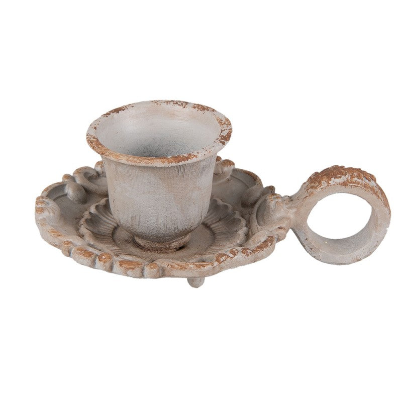 Gusseisen-Kammerleuchter mit Henkel Shabby Antikgrau 9x6x4 cm von Clayre & Eef (6Y2594)