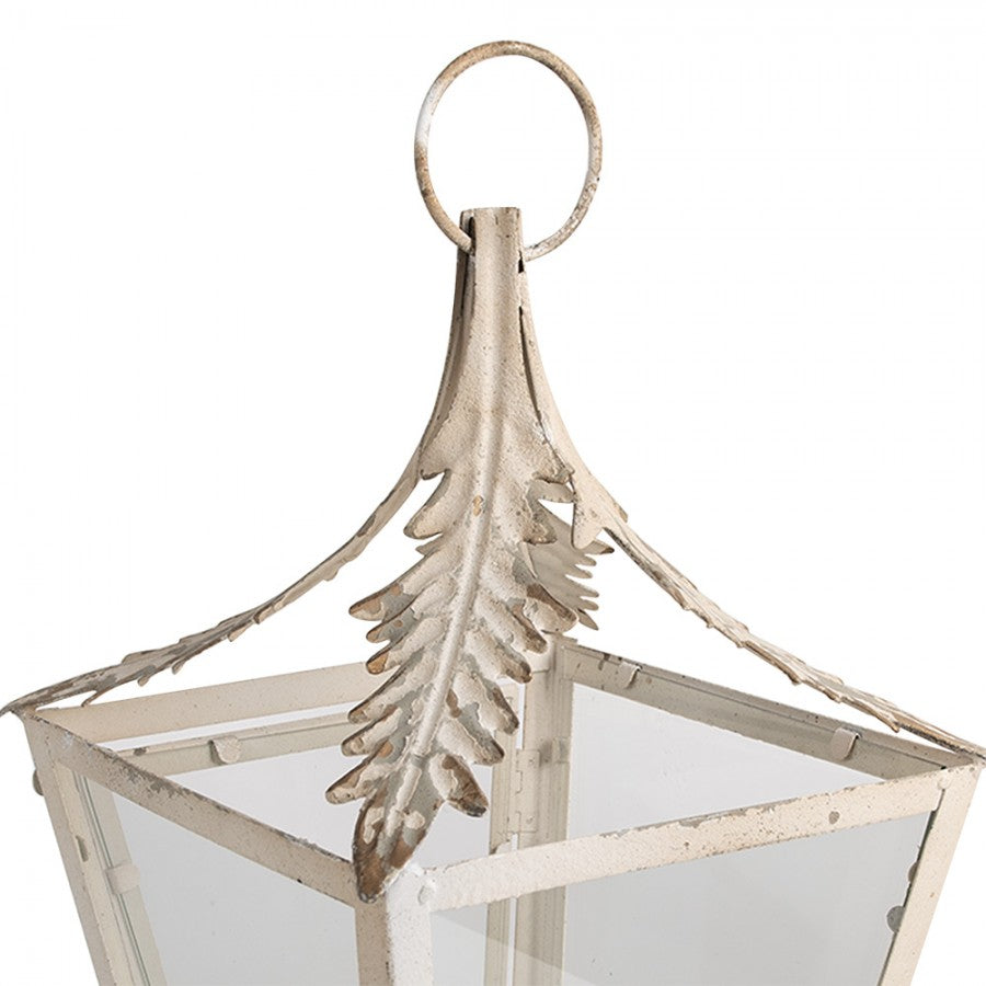 Französische Shabby-Chic Metall-Laterne mit Blattornament-Dach Beige 26x26x47 cm von Clayre & Eef (6Y5585)