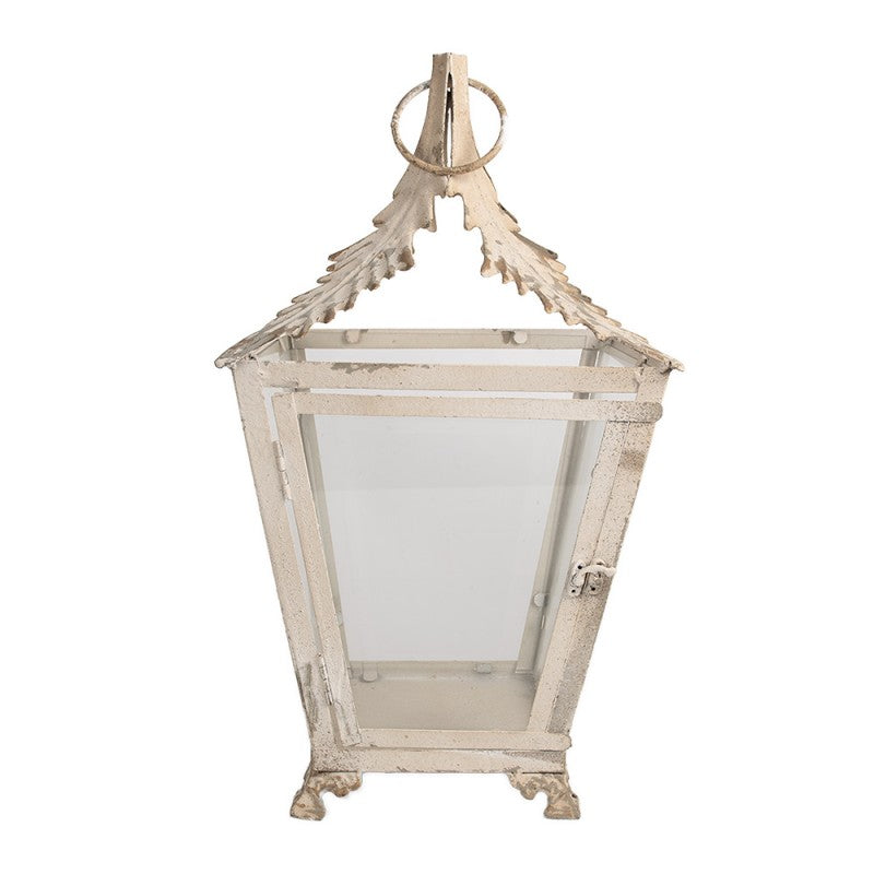 Französische Shabby-Chic Metall-Laterne mit Blattornament-Dach Beige 26x26x47 cm von Clayre & Eef (6Y5585)