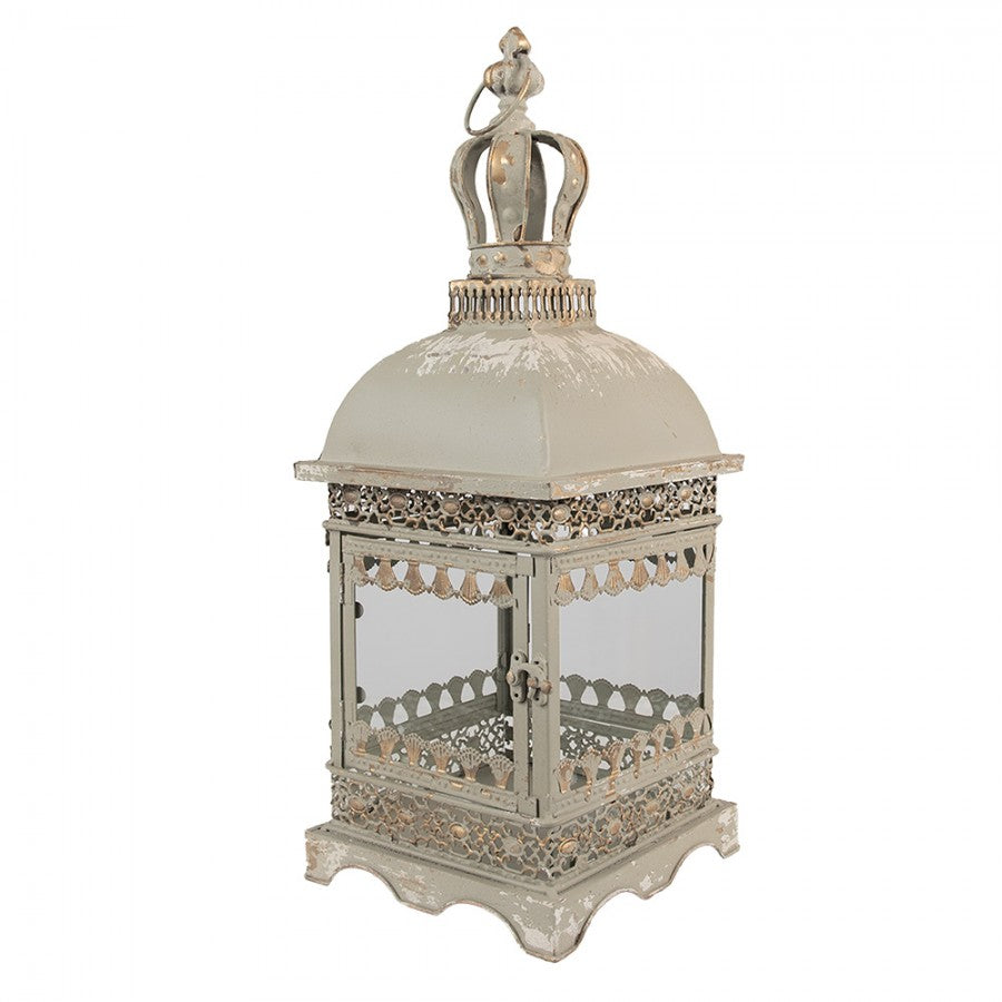 Französische Barock-Metall-Laterne mit Prunkkrone Grau-Grün 20x20x51 cm von Clayre & Eef (6Y5586)