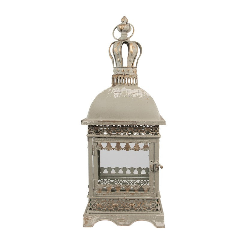 Französische Barock-Metall-Laterne mit Prunkkrone Grau-Grün 20x20x51 cm von Clayre & Eef (6Y5586)