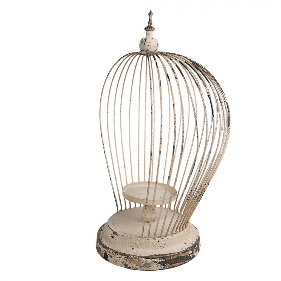Shabby-Chic Vogelkäfig-Kerzenständer Halboffen Beige Metall 31x24x45 cm von Clayre & Eef (6Y5588)