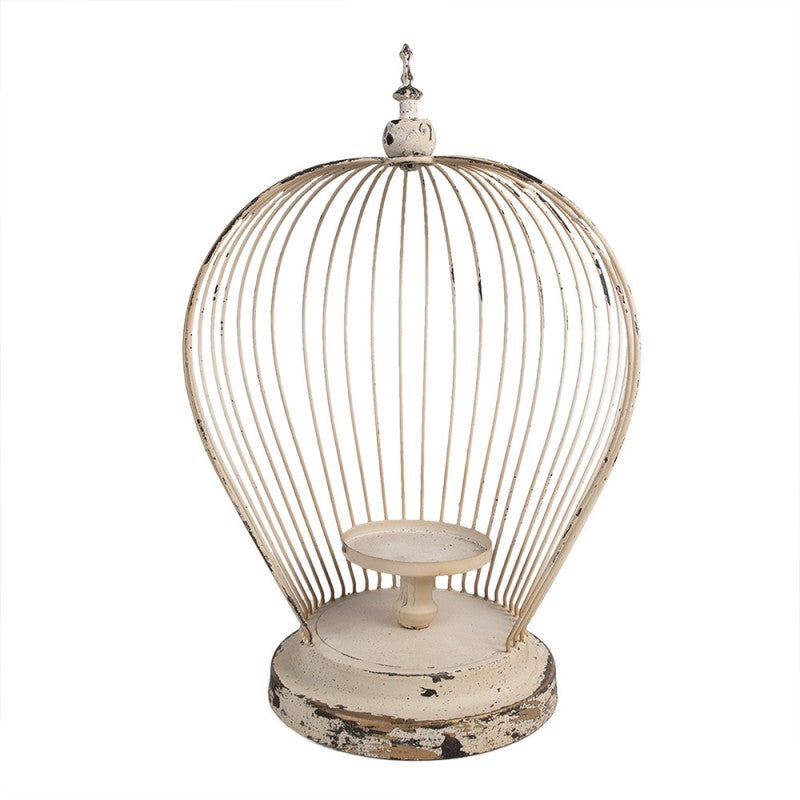 Shabby-Chic Vogelkäfig-Kerzenständer Halboffen Beige Metall 31x24x45 cm von Clayre & Eef (6Y5588)