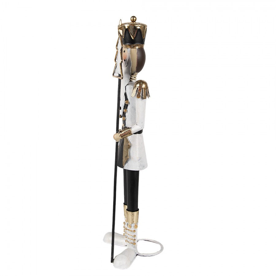 Moderne Weihnachtsfigur Nussknacker mit Tannenbaum Schwarz-Weiß-Gold Metall 12x10x36 cm von Clayre & Eef (6Y5603)