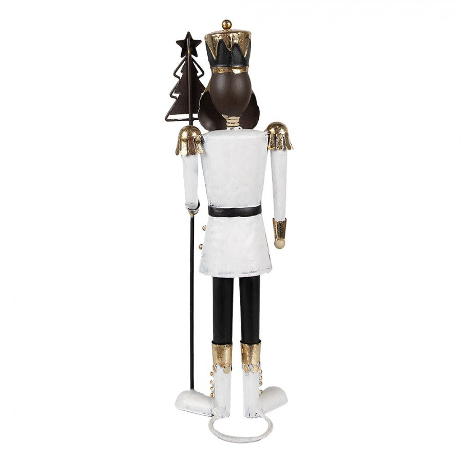 Moderne Weihnachtsfigur Nussknacker mit Tannenbaum Schwarz-Weiß-Gold Metall 12x10x36 cm von Clayre & Eef (6Y5603)