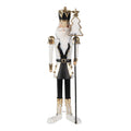 Moderne Weihnachtsfigur Nussknacker mit Tannenbaum Schwarz-Weiß-Gold Metall 12x10x36 cm von Clayre & Eef (6Y5603)