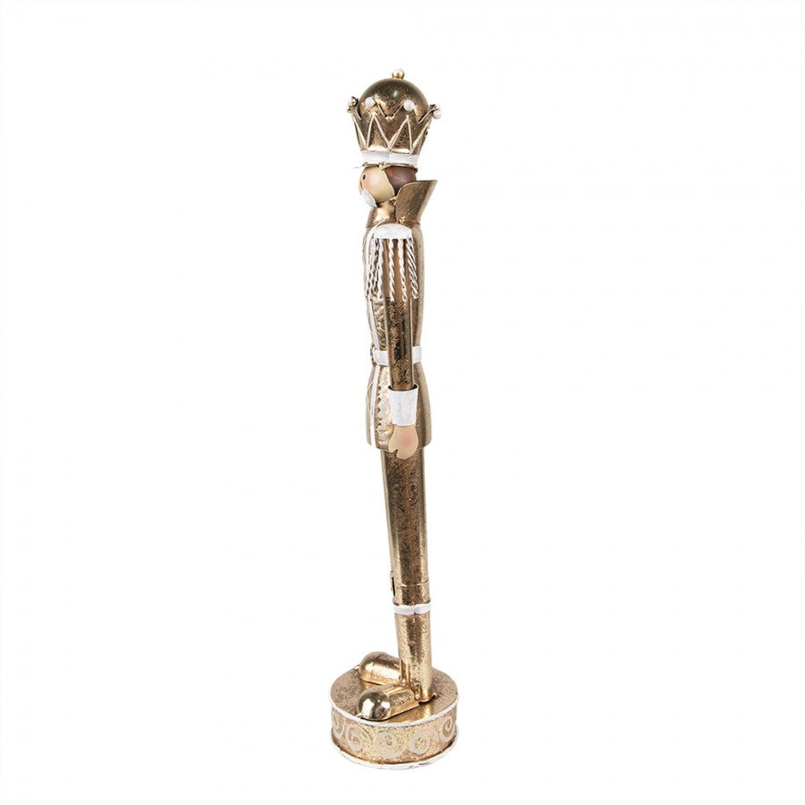 Elegante Weihnachtsfigur Nussknacker-König Gardehaltung Gold-Weiß Metall 13x9x43 cm von Clayre & Eef (6Y5604)