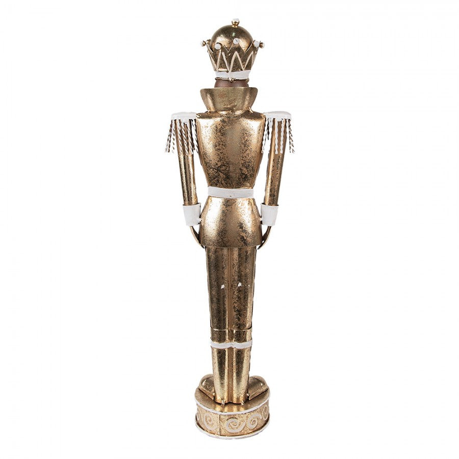 Elegante Weihnachtsfigur Nussknacker-König Gardehaltung Gold-Weiß Metall 13x9x43 cm von Clayre & Eef (6Y5604)