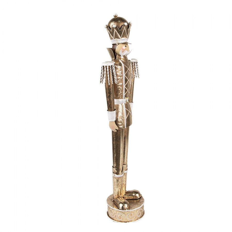 Elegante Weihnachtsfigur Nussknacker-König Gardehaltung Gold-Weiß Metall 13x9x43 cm von Clayre & Eef (6Y5604)