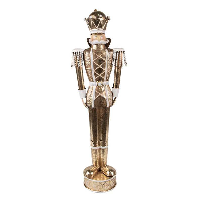 Elegante Weihnachtsfigur Nussknacker-König Gardehaltung Gold-Weiß Metall 13x9x43 cm von Clayre & Eef (6Y5604)