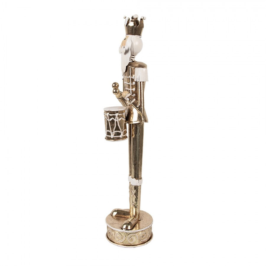 Elegante Weihnachtsfigur Nussknacker-Trommler Gold-Weiß Metall 10x9x38 cm von Clayre & Eef (6Y5605)