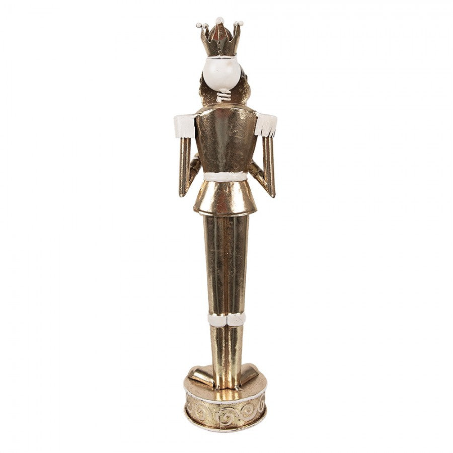 Elegante Weihnachtsfigur Nussknacker-Trommler Gold-Weiß Metall 10x9x38 cm von Clayre & Eef (6Y5605)