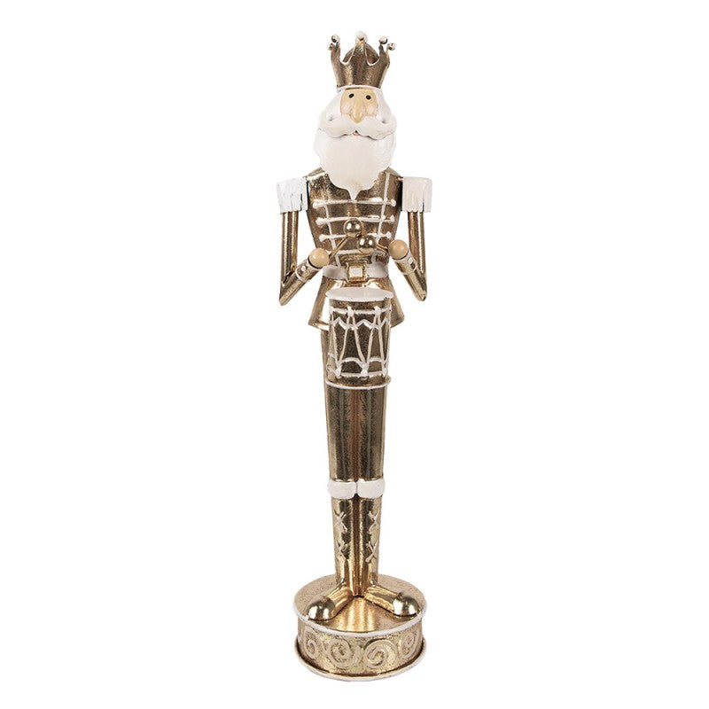 Elegante Weihnachtsfigur Nussknacker-Trommler Gold-Weiß Metall 10x9x38 cm von Clayre & Eef (6Y5605)