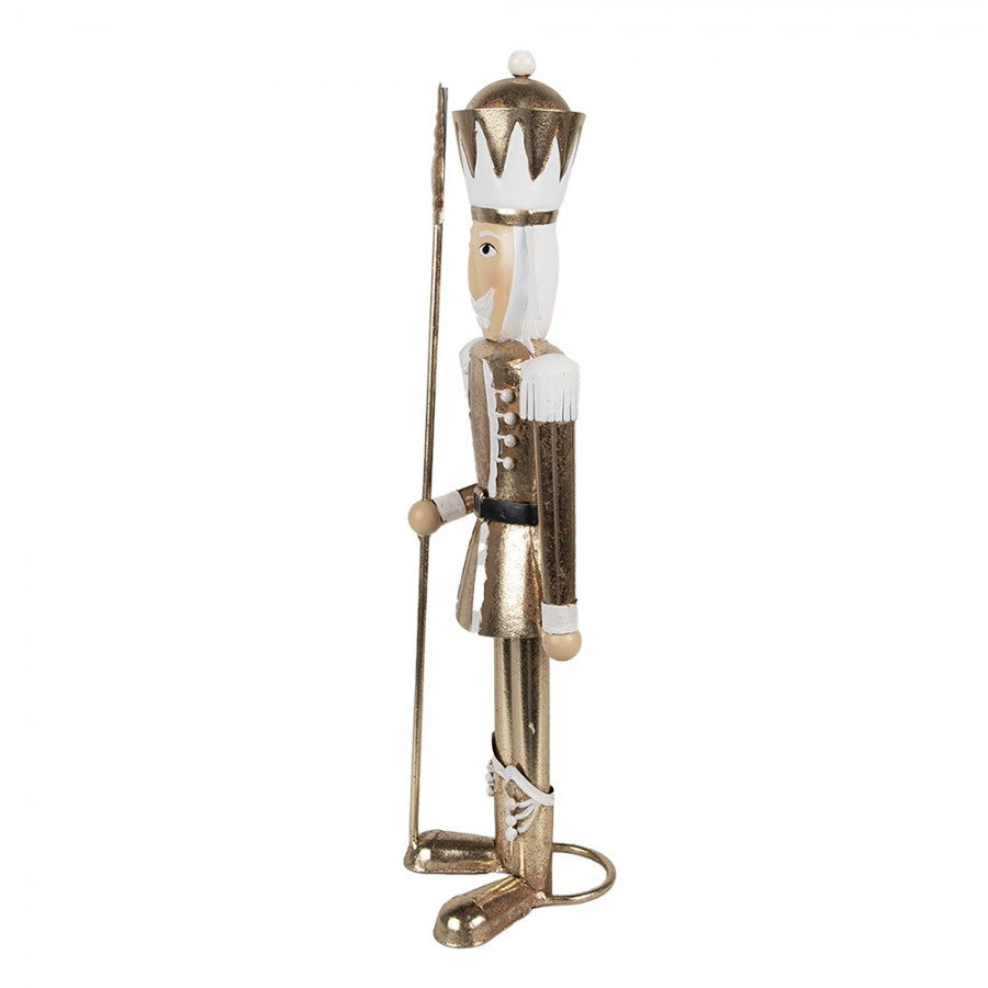 Elegante Weihnachtsfigur Nussknacker-Wächter mit Lanze Gold-Weiß Metall 11x9x36 cm von Clayre & Eef (6Y5606)
