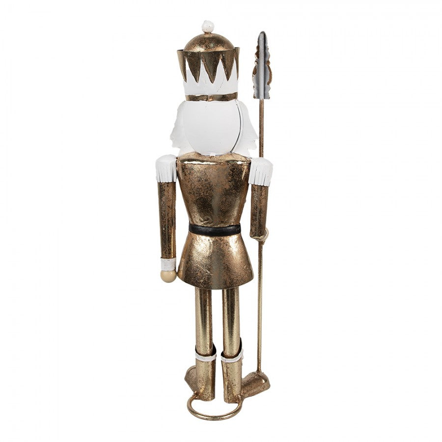 Elegante Weihnachtsfigur Nussknacker-Wächter mit Lanze Gold-Weiß Metall 11x9x36 cm von Clayre & Eef (6Y5606)