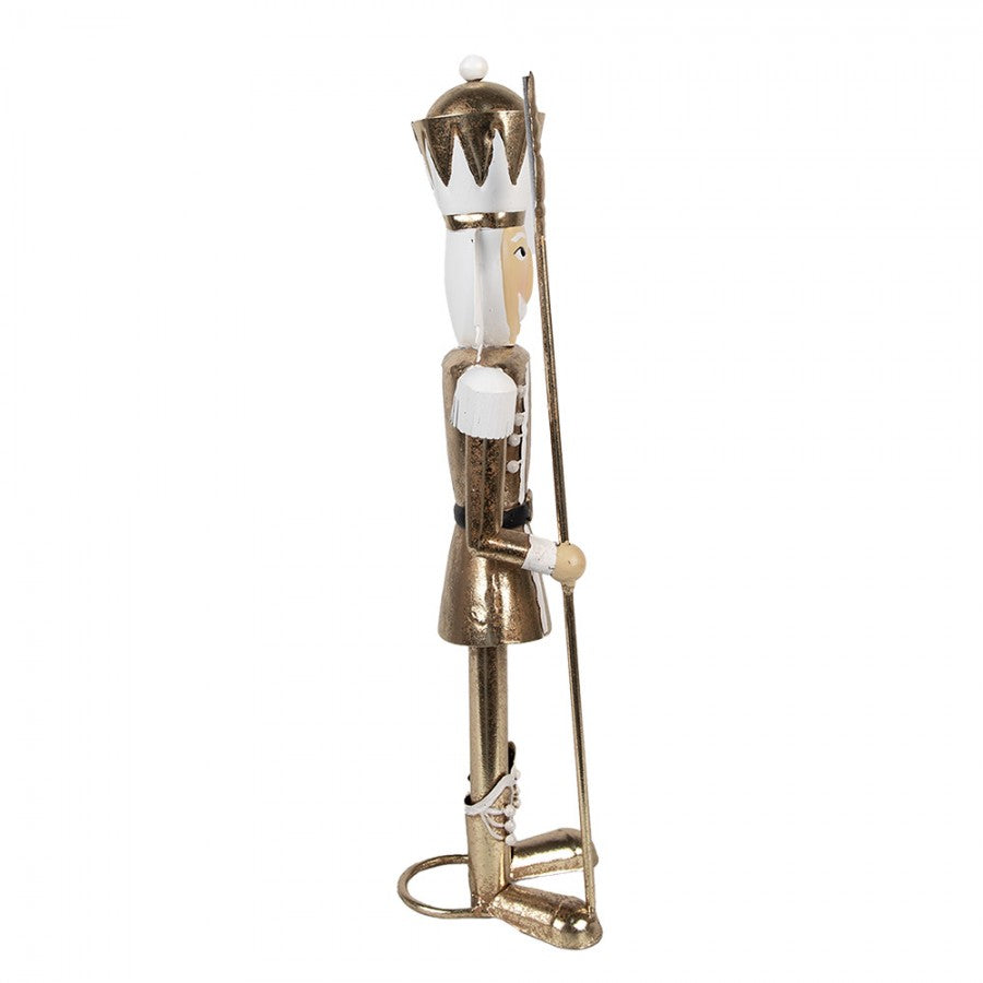 Elegante Weihnachtsfigur Nussknacker-Wächter mit Lanze Gold-Weiß Metall 11x9x36 cm von Clayre & Eef (6Y5606)
