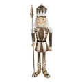 Elegante Weihnachtsfigur Nussknacker-Wächter mit Lanze Gold-Weiß Metall 11x9x36 cm von Clayre & Eef (6Y5606)