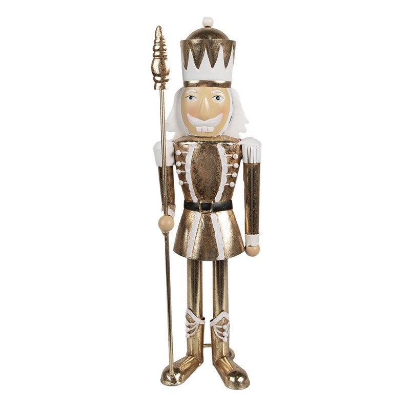 Elegante Weihnachtsfigur Nussknacker-Wächter mit Lanze Gold-Weiß Metall 11x9x36 cm von Clayre & Eef (6Y5606)
