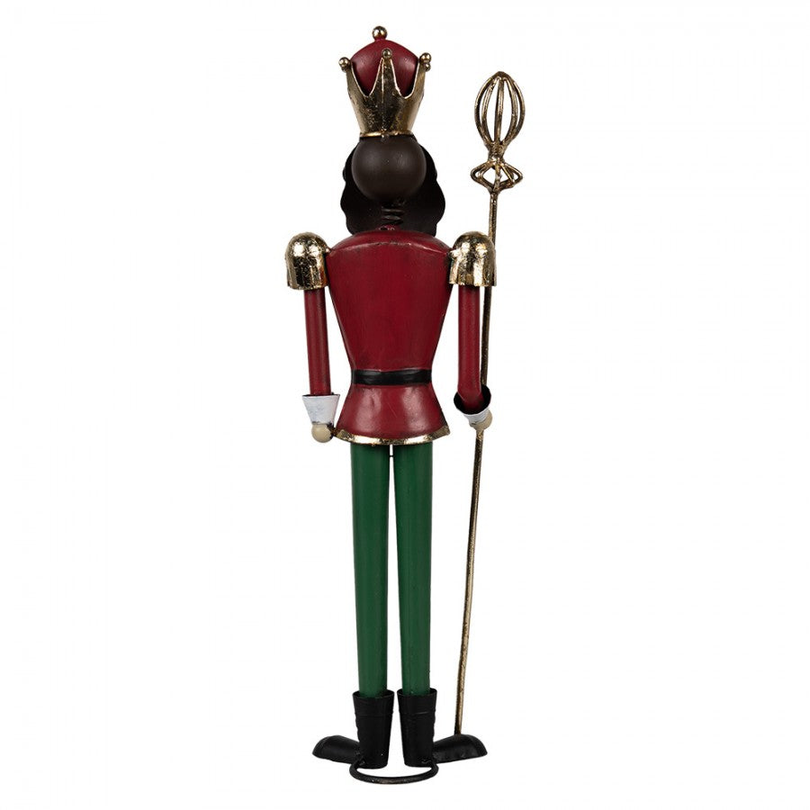 Traditionelle Weihnachtsfigur Nussknacker-König mit Zepterstab Rot-Grün-Gold Metall 11x8x36 cm von Clayre & Eef (6Y5610)