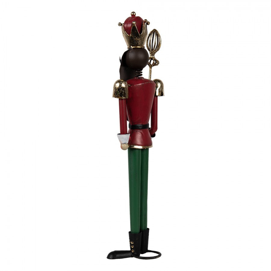 Traditionelle Weihnachtsfigur Nussknacker-König mit Zepterstab Rot-Grün-Gold Metall 11x8x36 cm von Clayre & Eef (6Y5610)