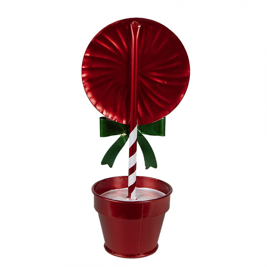 Weihnachtsdekoration Lollypop Tischfigur im Topf Metall Rot Grün 12x9x26 cm von Clayre & Eef (6Y5626)