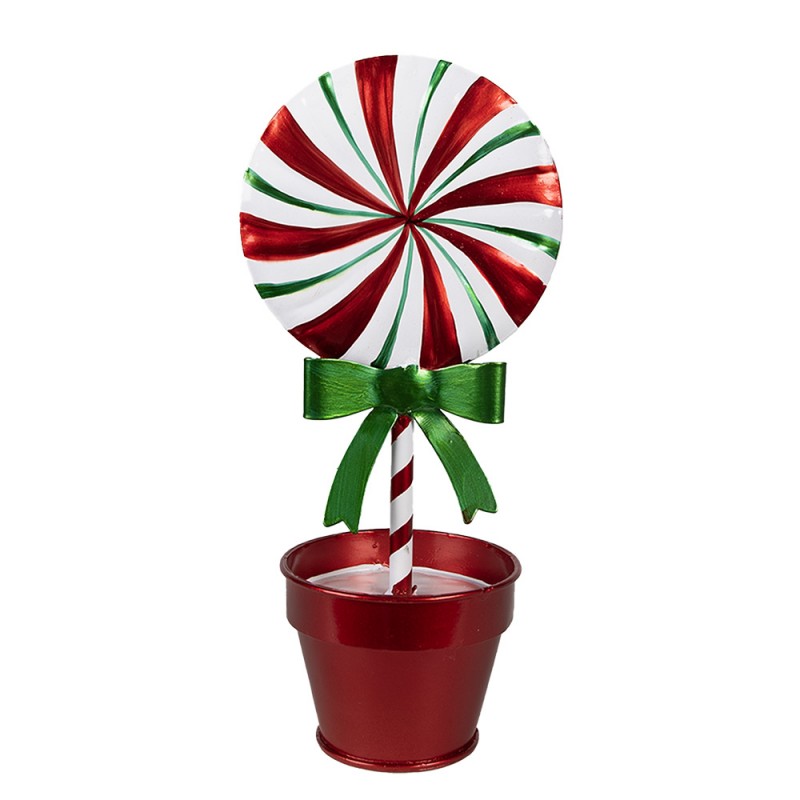 Weihnachtsdekoration Lollypop Tischfigur im Topf Metall Rot Grün 12x9x26 cm von Clayre & Eef (6Y5626)