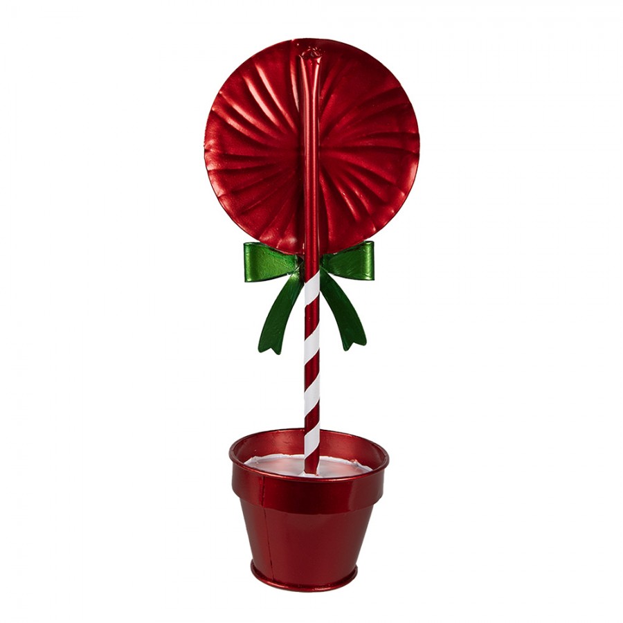 Weihnachtsdekoration Lollypop Tischfigur im Topf Metall Rot Grün 12x9x31 cm von Clayre & Eef (6Y5627)