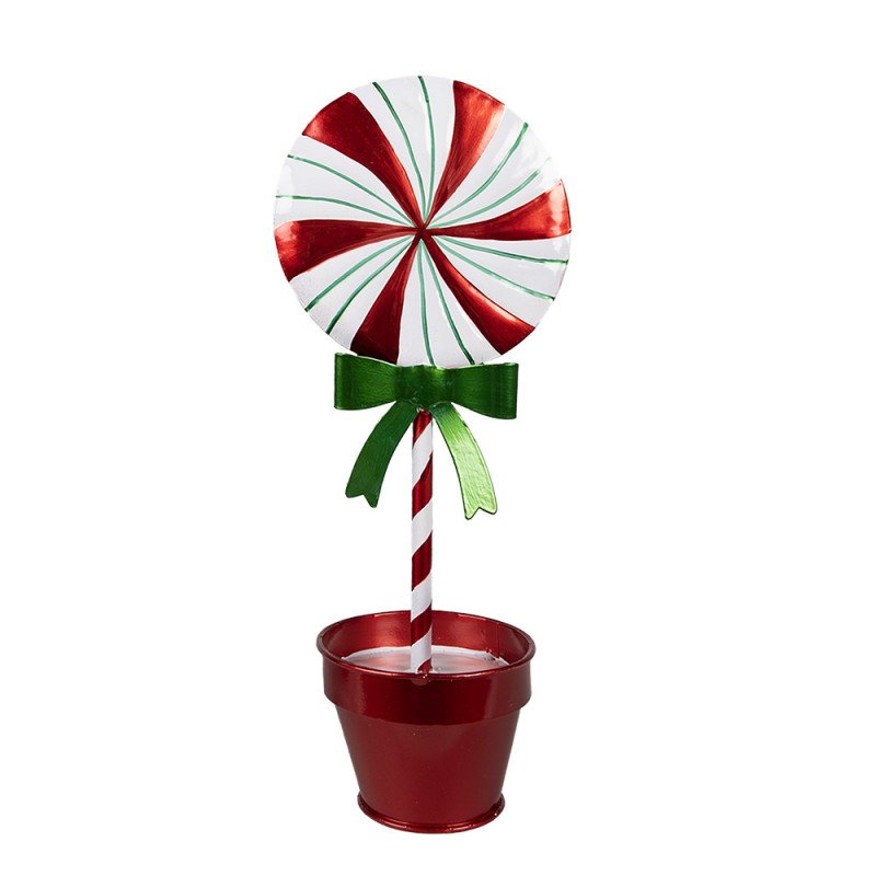 Weihnachtsdekoration Lollypop Tischfigur im Topf Metall Rot Grün 12x9x31 cm von Clayre & Eef (6Y5627)