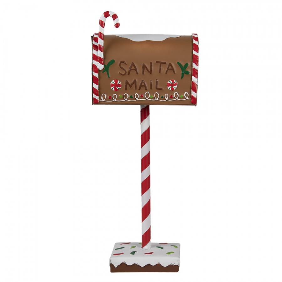 Nostalgischer Weihnachts-Standbriefkasten Lebkuchen Santa Mail Braun-Bunt Metall 14x8x37 cm von Clayre & Eef (6Y5629)