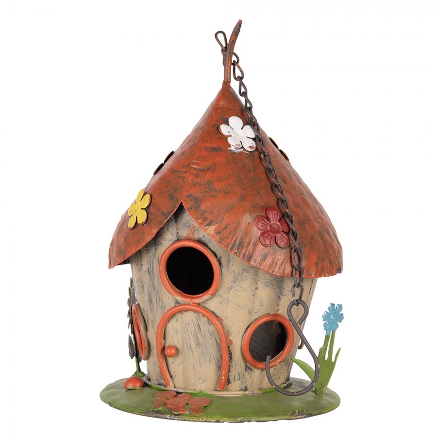 Vogelhaus Nistkasten Metall Pilzhaus Feenhaus mit Blumen Ø 17x27/54 cm von Clayre & Eef (6Y5737)