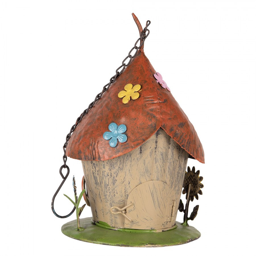 Vogelhaus Nistkasten Metall Pilzhaus Feenhaus mit Blumen Ø 17x27/54 cm von Clayre & Eef (6Y5737)