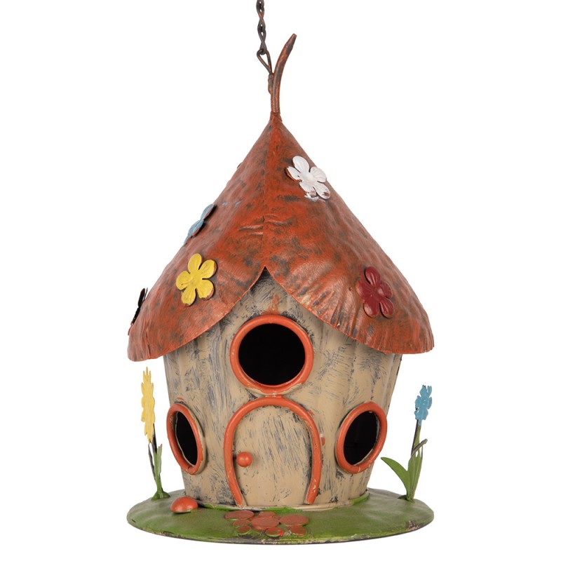 Vogelhaus Nistkasten Metall Pilzhaus Feenhaus mit Blumen Ø 17x27/54 cm von Clayre & Eef (6Y5737)