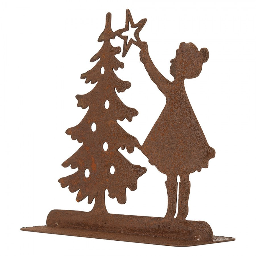 Edelrost-Weihnachtsfigur Mädchen mit Tannenbaum Metall Braun 14x5x14 cm von Clayre & Eef (6Y5780)