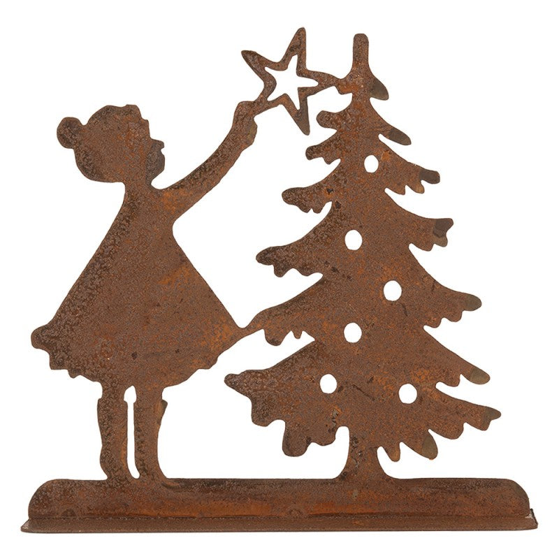 Edelrost-Weihnachtsfigur Mädchen mit Tannenbaum Metall Braun 14x5x14 cm von Clayre & Eef (6Y5780)